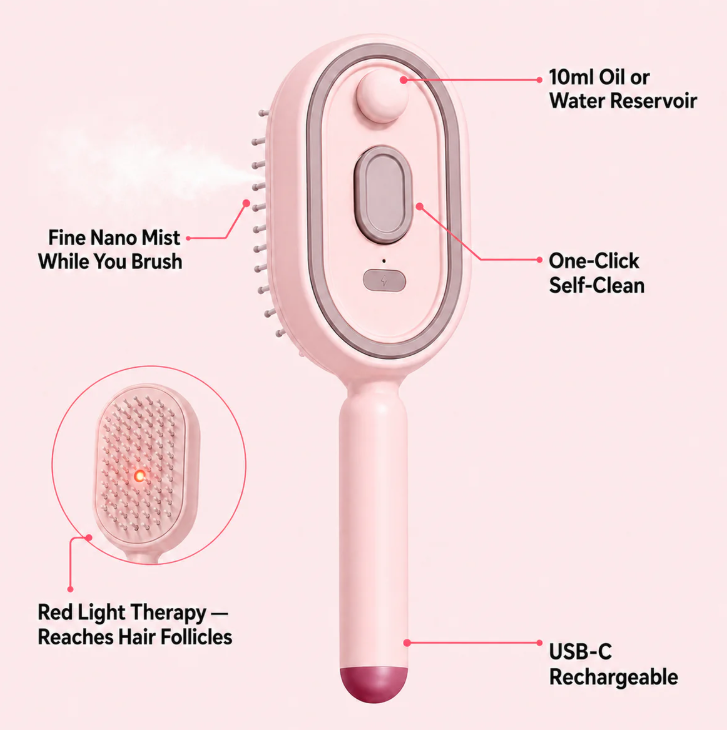 Velia™ Steam Mist Brush — Salon-Smooth Hair, Anytime